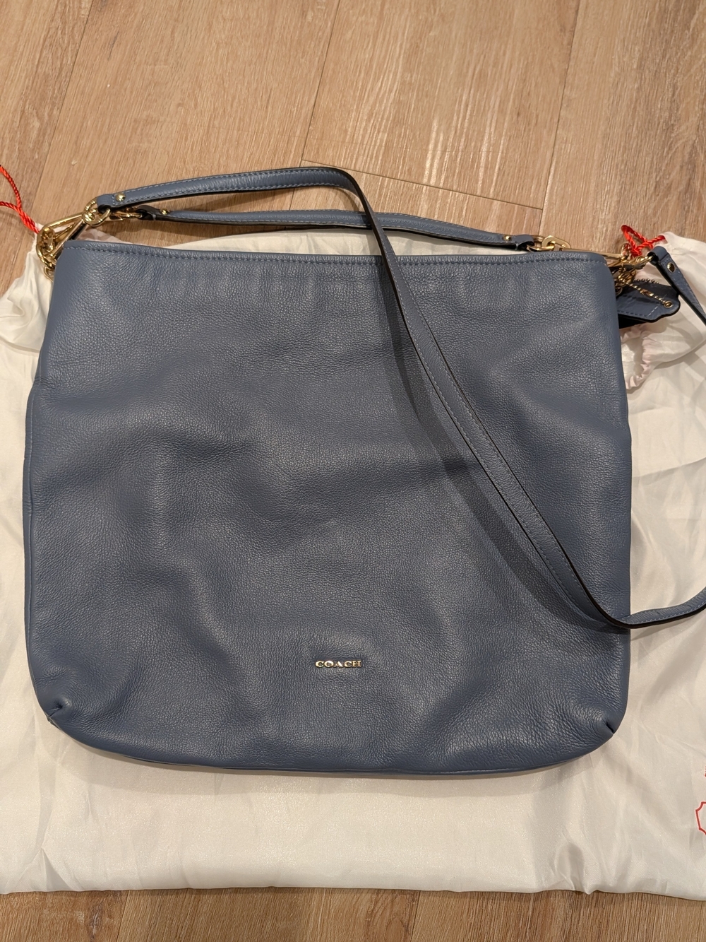Coach Slate Blue Leather Shoulder Bag with Gold Hardware